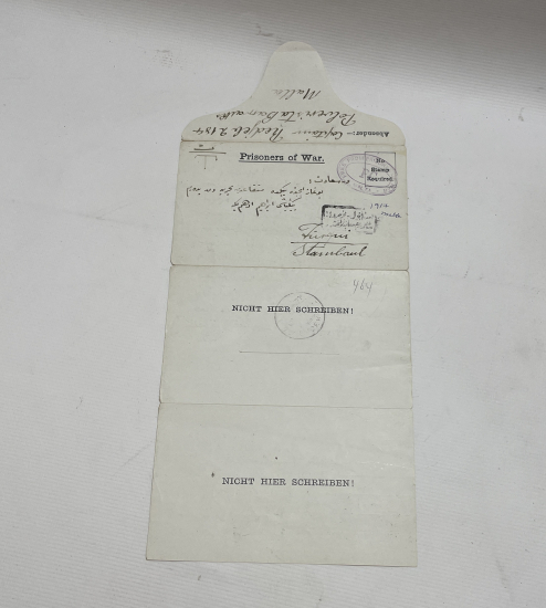 1. DÜNYA SAVAŞI DÖNEMİ ESİR TÜRK ASKERİNİN YAZDIĞI MEKTUP