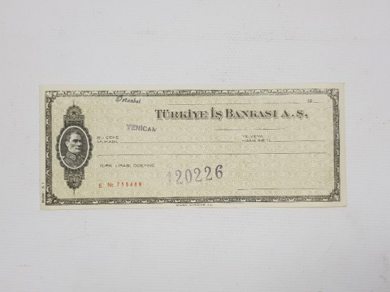 ATATÜRK RESİMLİ TÜRKİYE İŞ BANKASI ÇEK