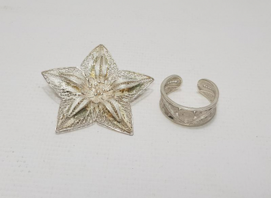 TELKARİ GÜMÜŞ BROŞ VE YÜZÜK 