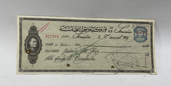 OSMANLICA YAZILI VE ATATÜRK GÖRSELLİ İŞ BANKASI ÇEK