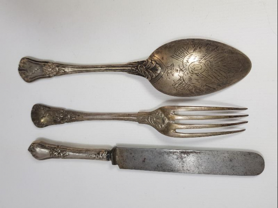 OSMANLI DEVLET ARMALI, TUĞRALI, SAH DAMGALI, ÇEŞNİLİ GÜMÜŞ ÇATAL BIÇAK KAŞIK SETİ 