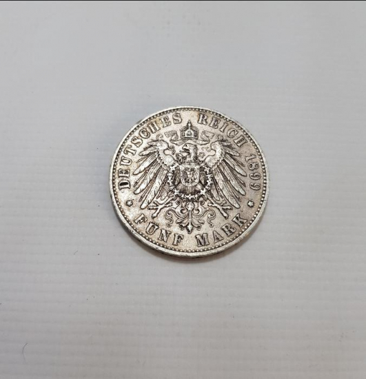 1899 WILHELM II KOENIG VON WUERTTEMBERG DEUTSCHES REICH SİLBER FÜNF MARK 