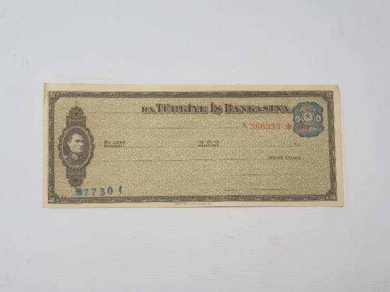 MUSTAFA KEMAL ATATÜRK RESİMLİ İŞ BANKASI ÇEK