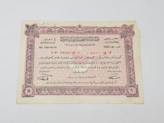 TÜRKİYE CUMHURİYETİ'NİN İLK PİYANGO BİLETİ