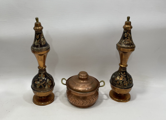 EL YAPIMI ERZİNCAN İŞİ İŞLEMELİ BAKIR OBJE LOTU