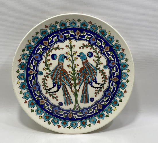 ÇİFTE KUMRULAR TESVİRLİ EL BOYAMA ÖZEL YAPIM KÜTAHYA İŞİ DUVAR TABAĞI