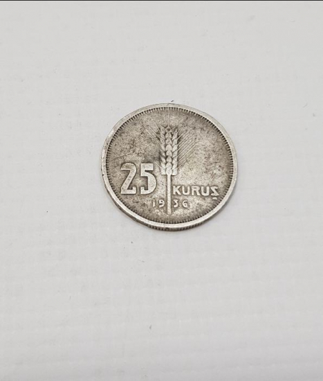 1936 TARİHLİ GÜMÜŞ 25 KURUŞ