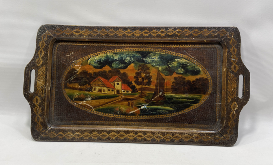 AHŞAP ÜZERİ EL BOYAMA OSMANLI DÖNEMİ TEPSİ