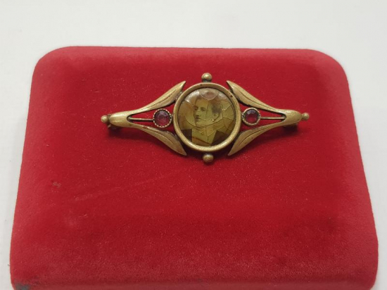 OSMANLI DÖNEMİ LAL TAŞLI, RESİMLİ BROŞ 