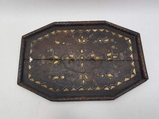 OSMANLI DÖNEMİ AFYON İŞİ GÜMÜŞ VE SEDEF KAKMA AHŞAP GELİN TEPSİSİ