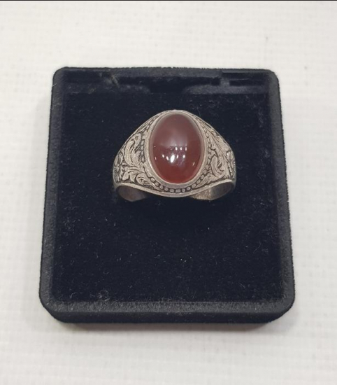 AKİK TAŞLI KALEM İŞÇİLİKLİ GÜMÜŞ YÜZÜK 