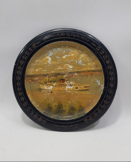 1900'LERDEN AHŞAP ÜZERİ ALMAN GEMİ RESMİ 