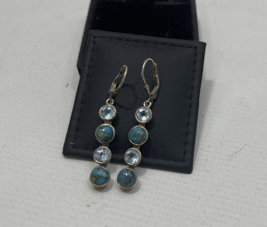 TURKUAZ VE MARGAZİT TAŞLI ÖZEL YAPIM KÜPE