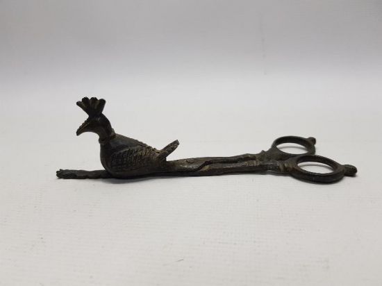 OSMANLI DÖNEMİ ERMENİ İŞİ TAVUSKUŞU FORMLU MUM MAKASI