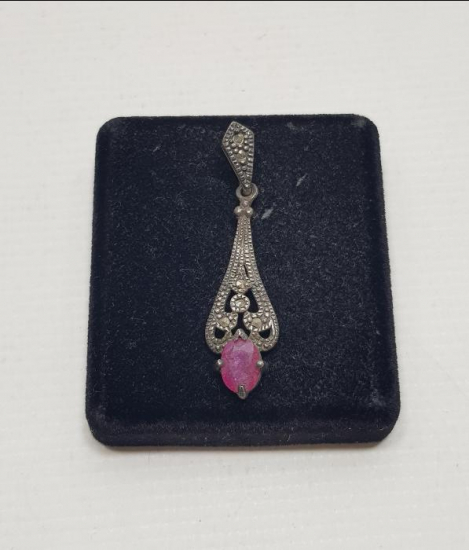 AMETİST TAŞLI DAMLA FORMLU GÜMÜŞ KOLYE UCU 