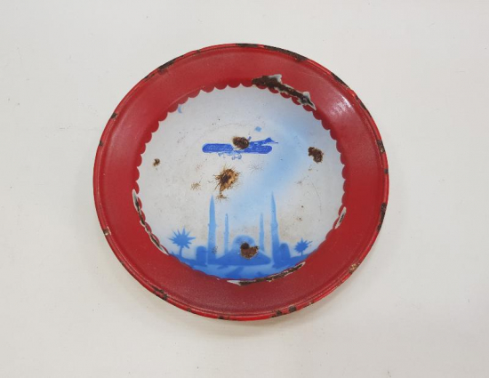 OSMANLI DÖNEMİ UÇAKLA İLK KAHİRE UÇUŞU ANISINA YAPILMIŞ EMAYE TABAK 