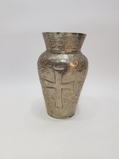 ANTİKA GÜMÜŞ KAPLAMA HAÇLI VAZO