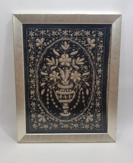 OSMANLI DÖNEMİ GÜMÜŞ SİM İPERLE İŞLENMİŞ DUVAR PANOSU