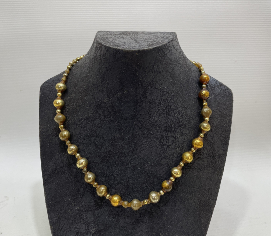 OSMANLI DÖNEMİ ALTIN YALDIZLI ÜFLEME CAM NADİR GERDANLIK	