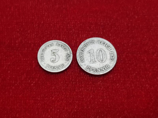 1876 TARİHLİ ALMANYA 5 VE 10 PFENNIG