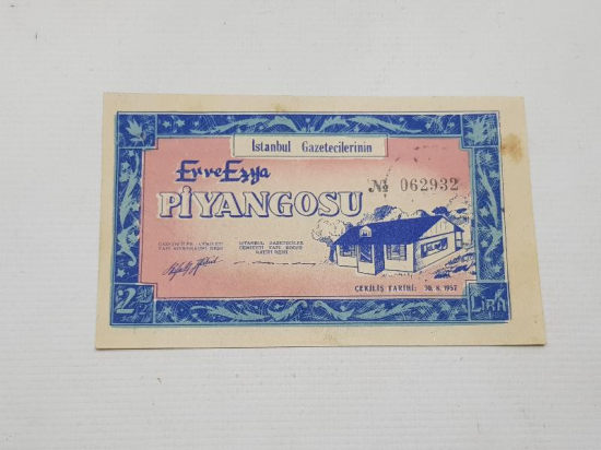 1957 İSTANBUL GAZETECİLERİNİN EV VE EŞYA PİYANGOSU BİLETİ