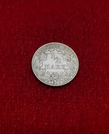 1906 ALMANYA 1/2 MARK GÜMÜŞ PARA
