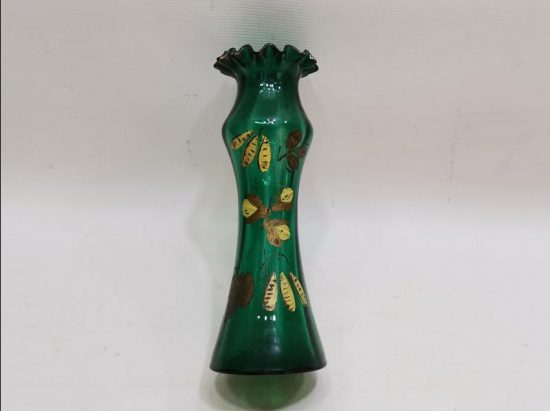 OSMANLI DÖNEMİ YEŞİL RENKLİ KOPARMA CAM VAZO