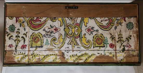 OSMANLI DÖNEMİ TOKAT İŞİ 1909 TARİHLİ EL BOYAMA SANDIK KAPAĞI