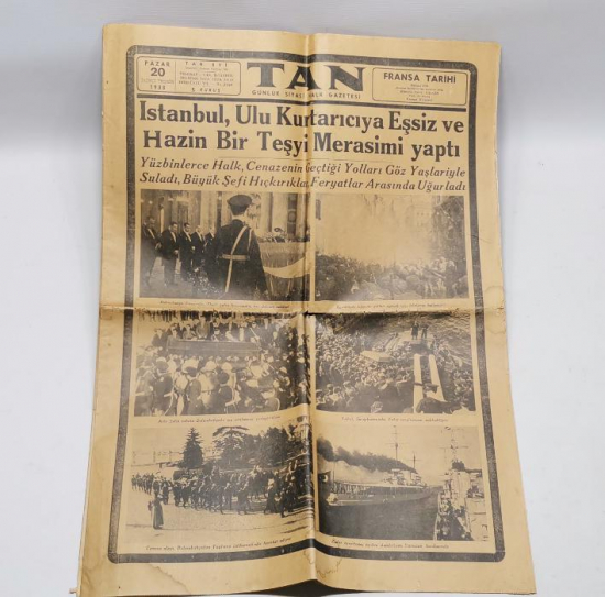 20 KASIM 1938 TARİHLİ ATATÜRK'ÜN VEFAT VE YAS HABERLERİ KONULU TAN GAZETESİ