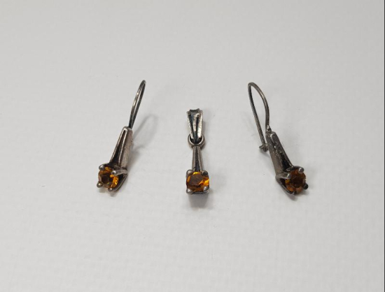 ANTİKA GÜMÜŞ KOLYE UCU VE KÜPE TAKIMI