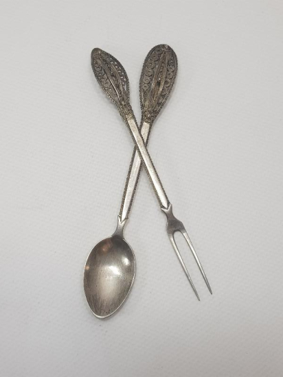 OSMANLI DÖNEMİ İZMİR İŞİ TUĞRALI, SAH DAMGALI GÜMÜŞ ÇATAL KAŞIK