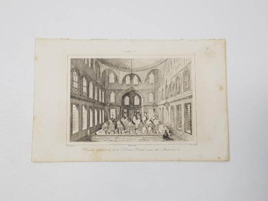 1840'LARDAN GRAVÜR: İSTANBUL VALİDE SULTAN CAMİ VE 5. MEHMET TÜRBESİ