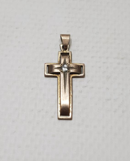 ANTİKA ALTIN KAPLAMA ZİRKON TAŞLI GÜMÜŞ HAÇ KOLYE UCU 