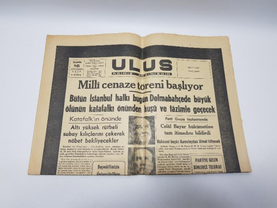 ATATÜRK 'ÜN VEFAT HABERLERİ KONULU 16 KASIM 1938 TARİHLİ ULUS GAZETESİ