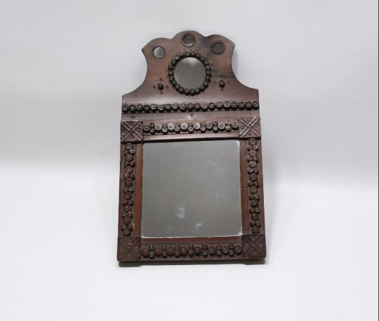 OSMANLI DÖNEMİ ÇOK NADİR DERİ ÇERÇEVELİ TAŞ AYNA