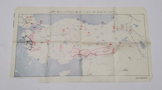 ÜZERİ OSMANLICA YAZILI BÜYÜK BOY TÜRKİYE HARİTASI