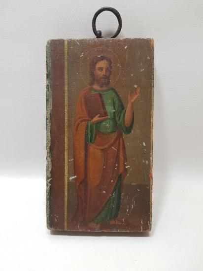 OSMANLI DÖNEMİ RUM İŞİ HAZRETİ İSA RESİMLİ EL BOYAMA AHŞAP İKONA
