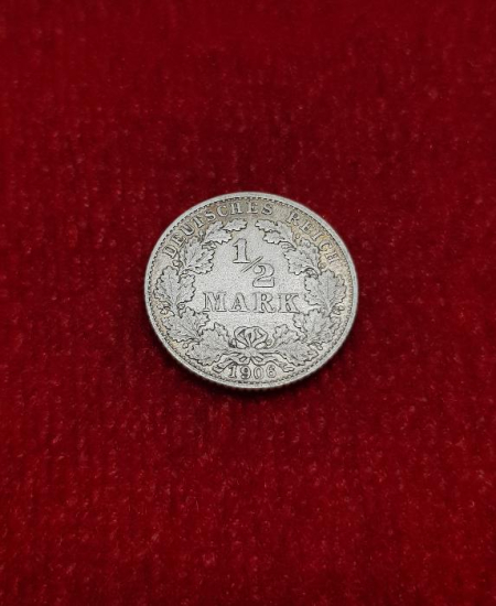 1906 ALMANYA 1/2 MARK GÜMÜŞ PARA