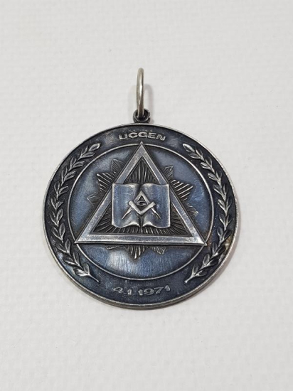 1971 TARİHLİ ÜST DÜZEY ÜÇGEN GÜMÜŞ MASON MADALYA 