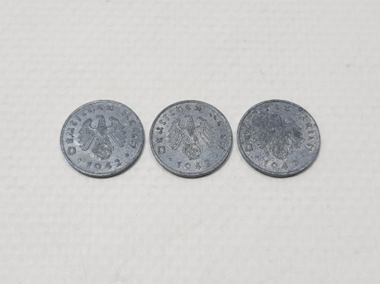 1942 TARİHLİ NAZİ ALMANYASI 3 ADET 1 PFENNIG 