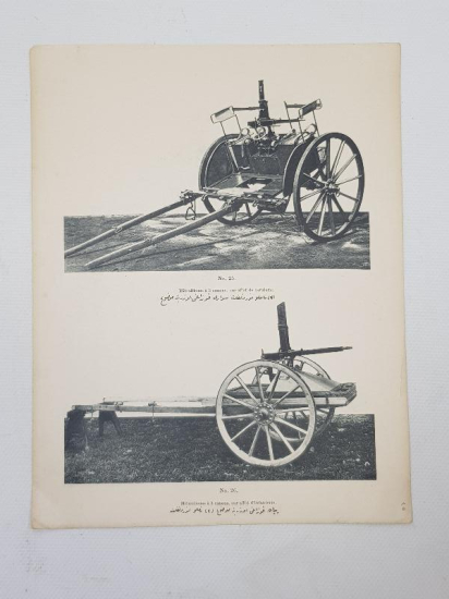 1. DÜNYA SAVAŞI SİLAHLARI KONULU OSMANLICA VE FRANSIZCA YAZILI GRAVÜR