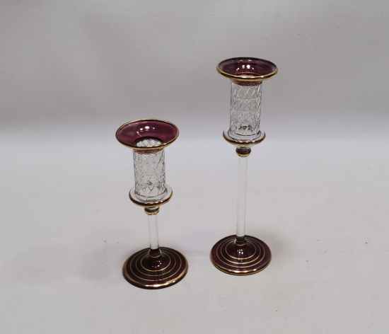 ALTIN VARAKLI VE KRİSTAL KESME İŞÇİLİKLİ ANTİKA ÇİFT MUMLUK