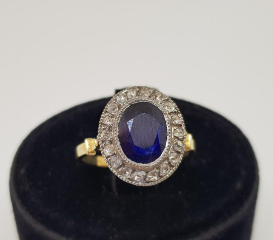 SAFİR VE ELMAS TAŞLI ALTIN YÜZÜK