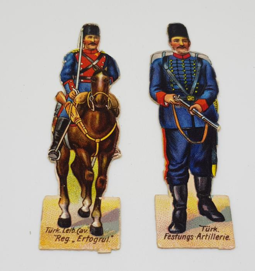 1. DÜNYA SAVAŞI DÖNEMİ ÇOK NADİR OSMANLI ERTUĞRUL ALAYI SÜVARİSİ VE TOPÇU SUBAYI KARTON OYUNCAK ASKERLER