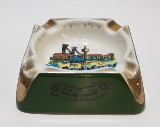 OSMANLICA BOMONTİ GAZOZ FABRİKASI YAZILI VE GÖRSELLİ KÜL TABLASI