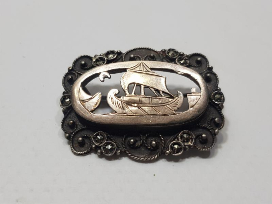 OSMANLI DÖNEMİ ÜZERİ YELKENLİ ALTIN VE GÜMÜŞ BROŞ 