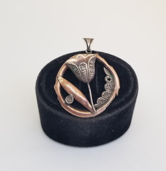 OSMANLI DÖNEMİ ELMAS TAŞLI GÜMÜŞ LALE FORMLU KOLYE