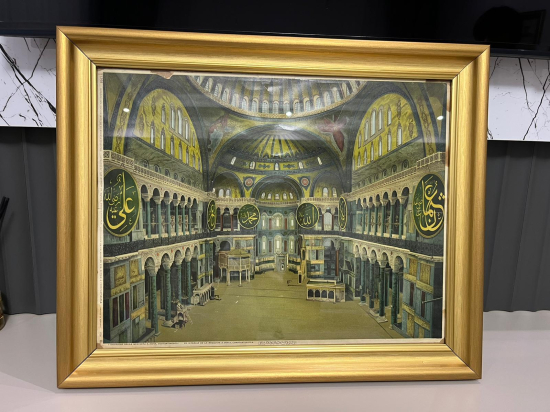 OSMANLICA VE FRANSIZCA YAZILI AYASOFYA GÖRSELLİ NADİR PANO