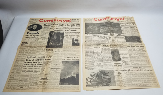 1940 TARİHLİ 2. DÜNYA SAVAŞI DÖNEMİ CUMHURİYET GAZETELERİ