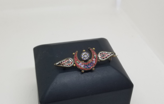 HİLAL FORMLU OSMANLI DÖNEMİ MİKRO MOZAİK BROŞ